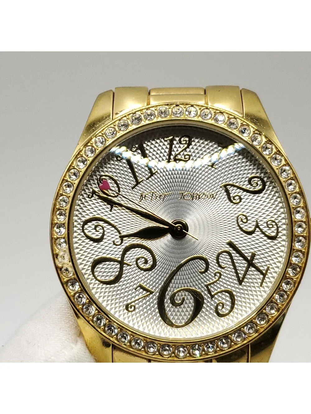 Betsey Johnson Rhinestone Bezel Gold Tone Womens Watch 39mm New Battery
